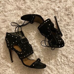 Aquazzura Suede Leather Black Stiletto Sandals Size 38 Made in Italy